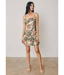 Beige Scenic Floral Print Mini Dress