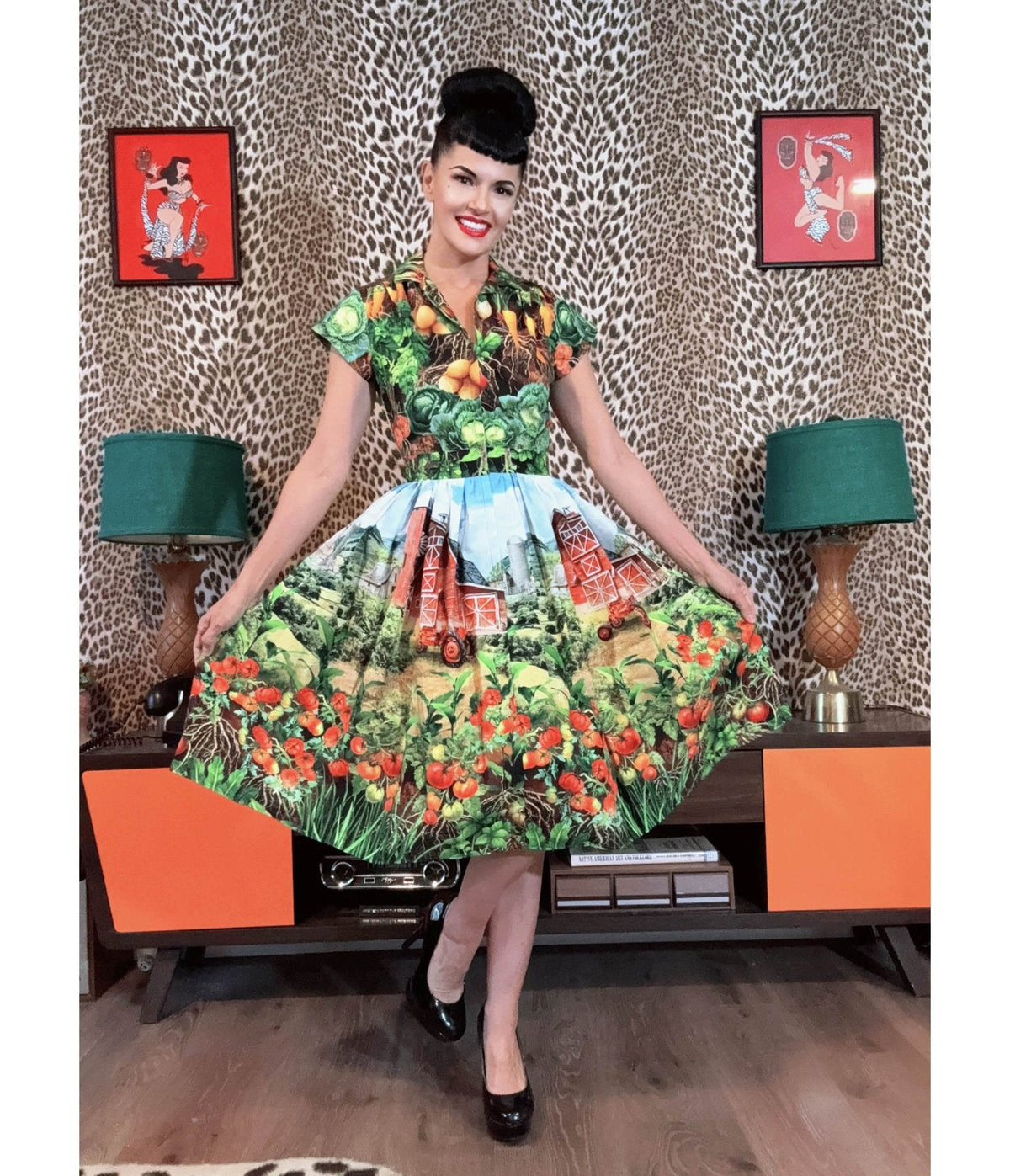 Bernie Dexter Multicolor Farm Harvest Print Swing Dress