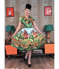 Bernie Dexter Multicolor Farm Harvest Print Swing Dress