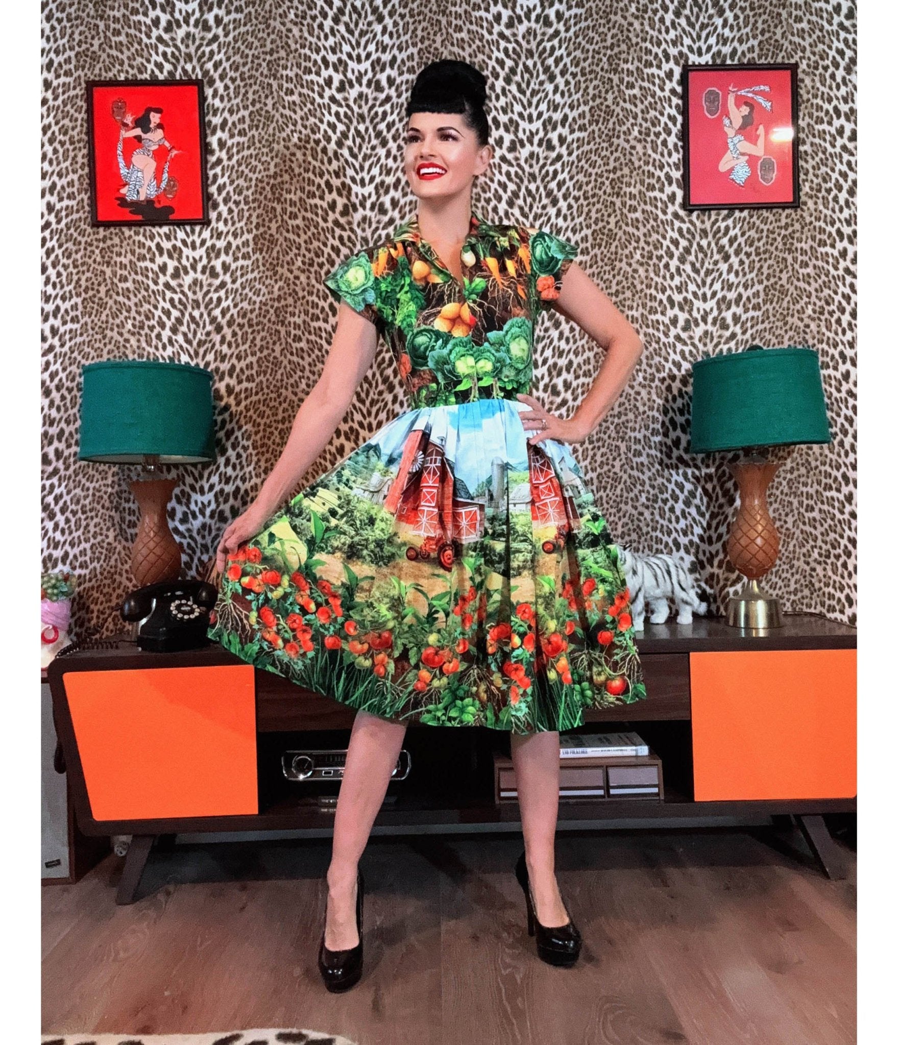 Bernie Dexter Multicolor Farm Harvest Print Swing Dress