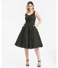 Black Atomic Bees Print Heidi Dress