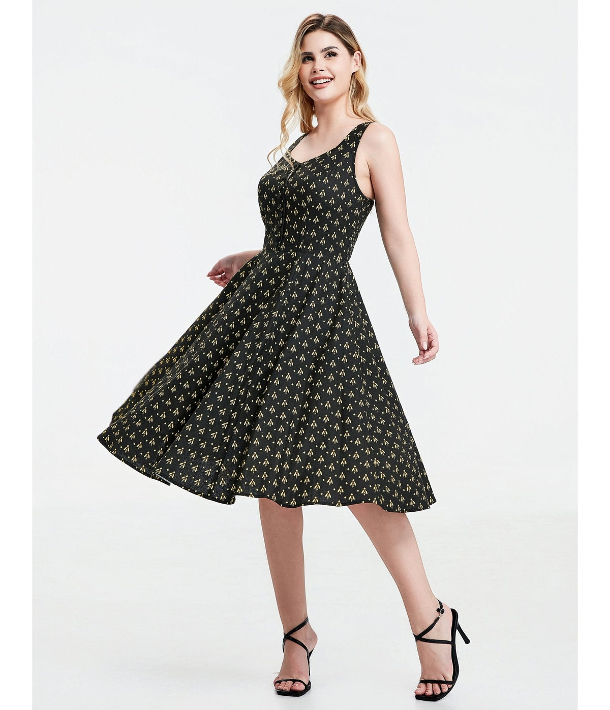 Black Atomic Bees Print Heidi Dress