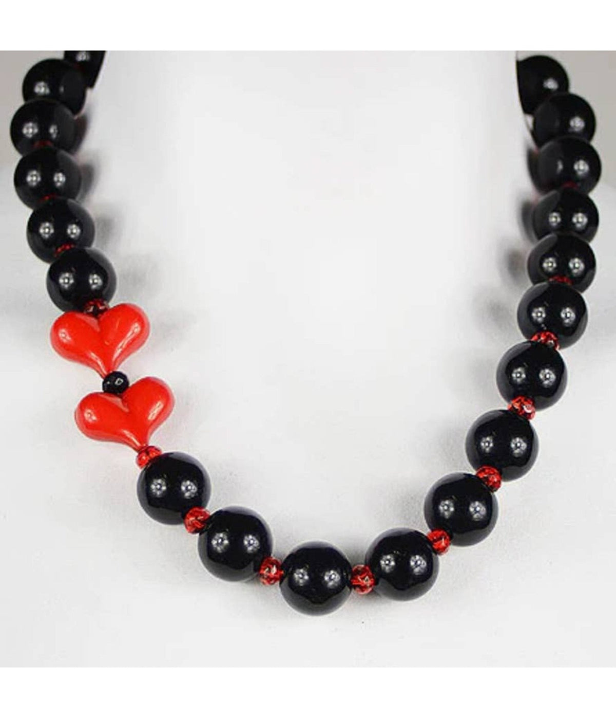 Black Bead & Red Heart Necklace