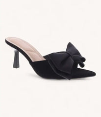 Black Bow Pointy Toe Kitten Heels