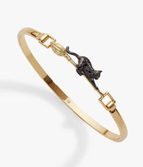 Black Cat & Broom Gold Tone Bangle Bracelet