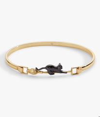 Black Cat & Broom Gold Tone Bangle Bracelet
