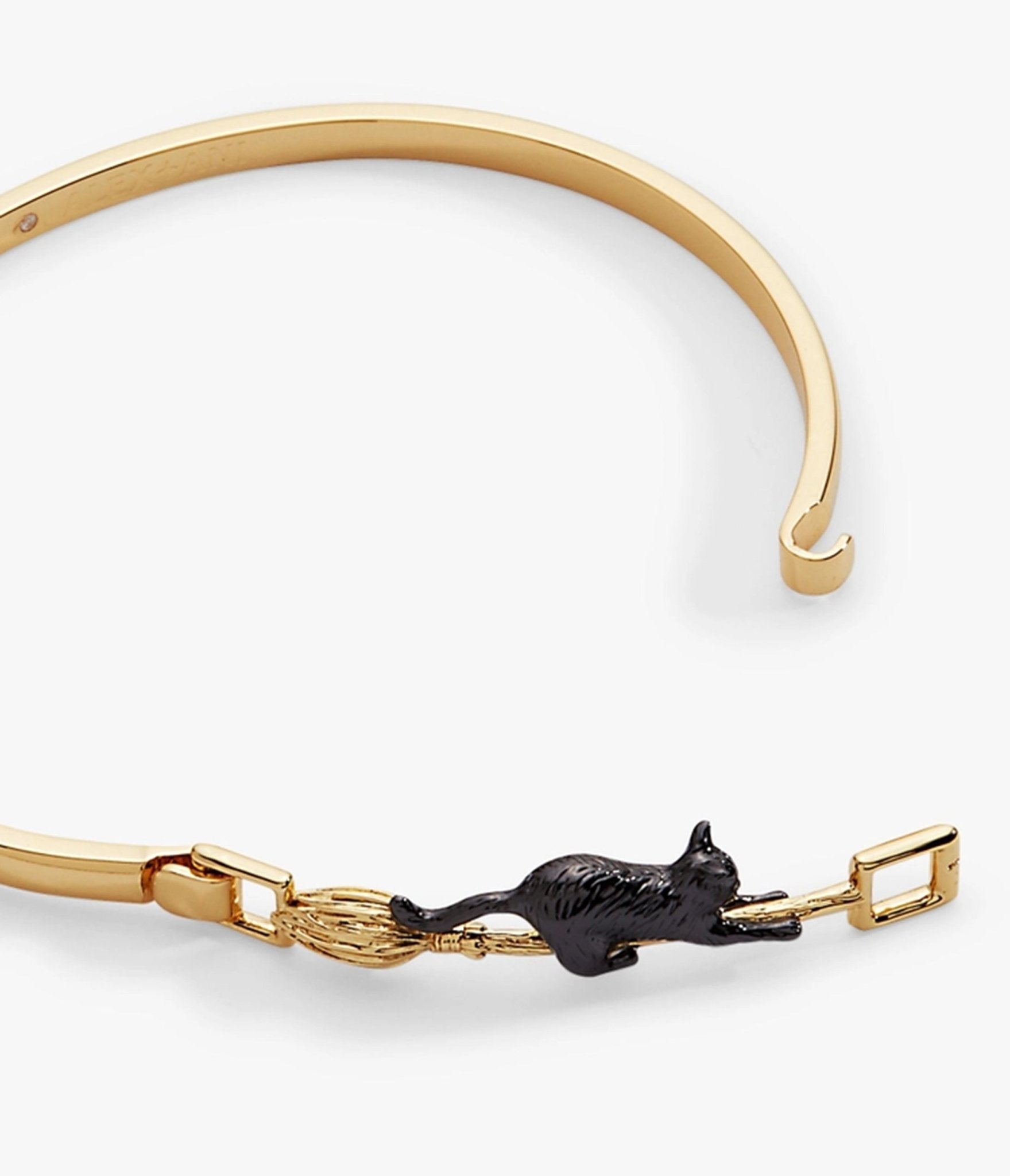 Black Cat & Broom Gold Tone Bangle Bracelet