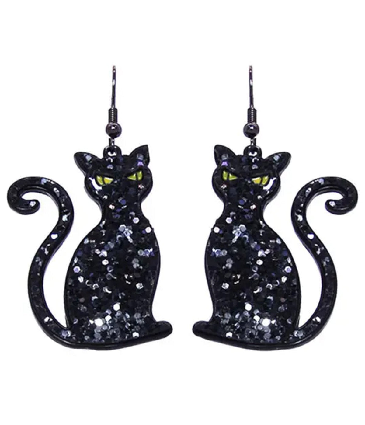 Black Cat Glitter Dangle Earrings