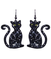 Black Cat Glitter Dangle Earrings