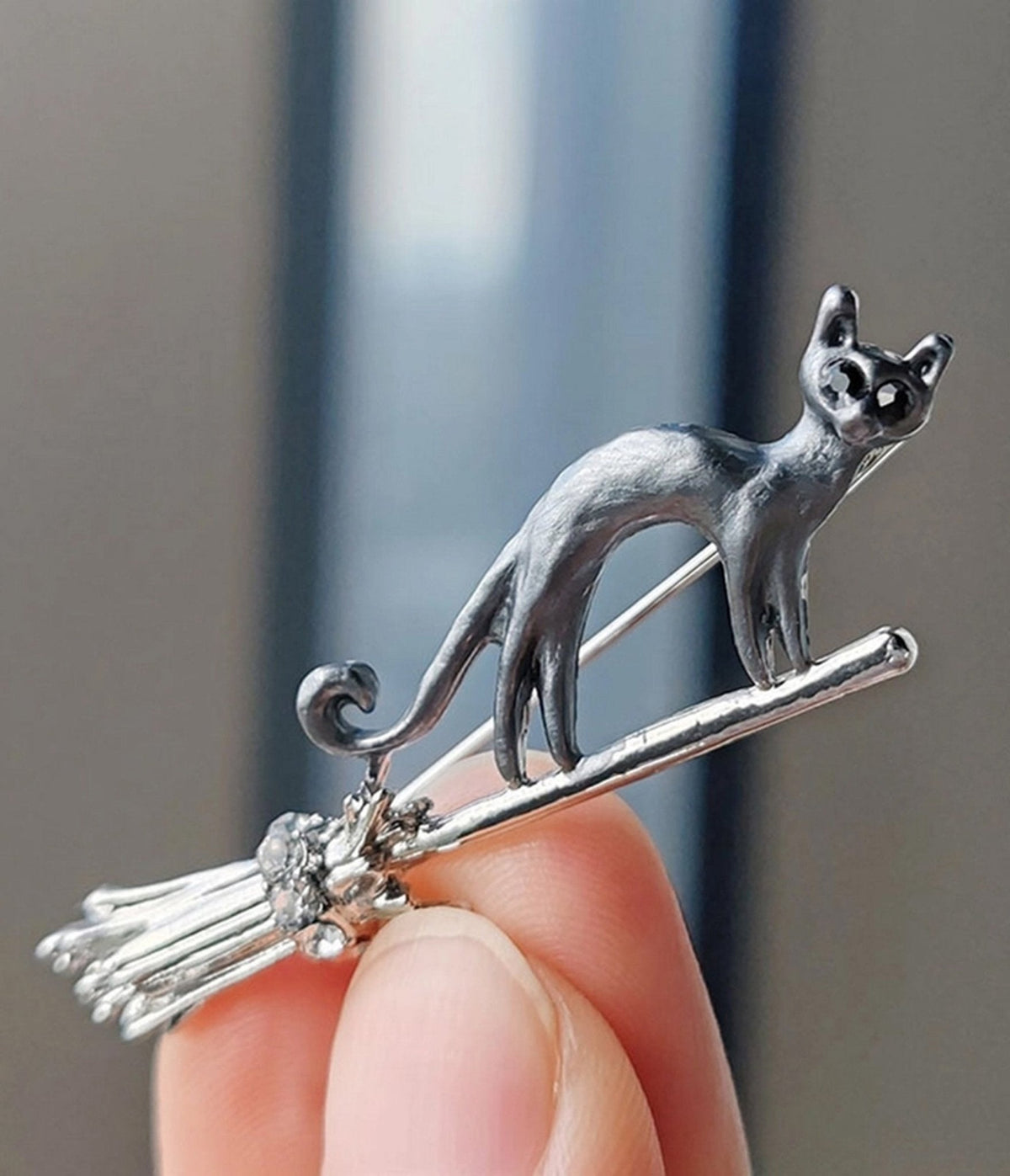 Black Cat On A Broom Brooch