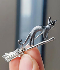 Black Cat On A Broom Brooch