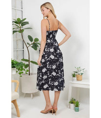 Black Celestial Cat Print Midi Dress