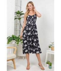 Black Celestial Cat Print Midi Dress