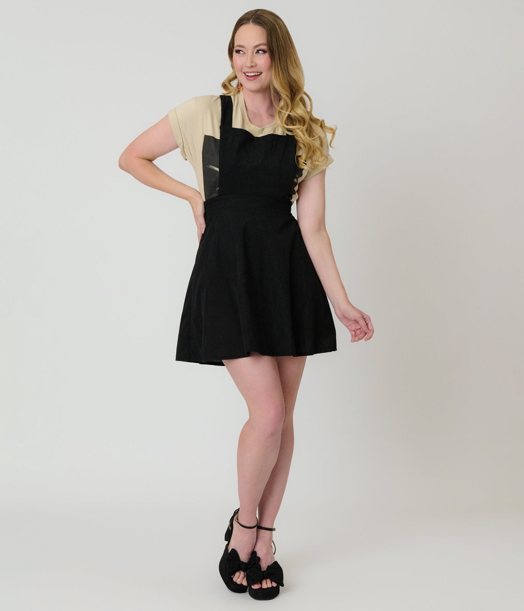 Black Corduroy Pinafore Flare Skirt