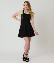 Black Corduroy Pinafore Flare Skirt
