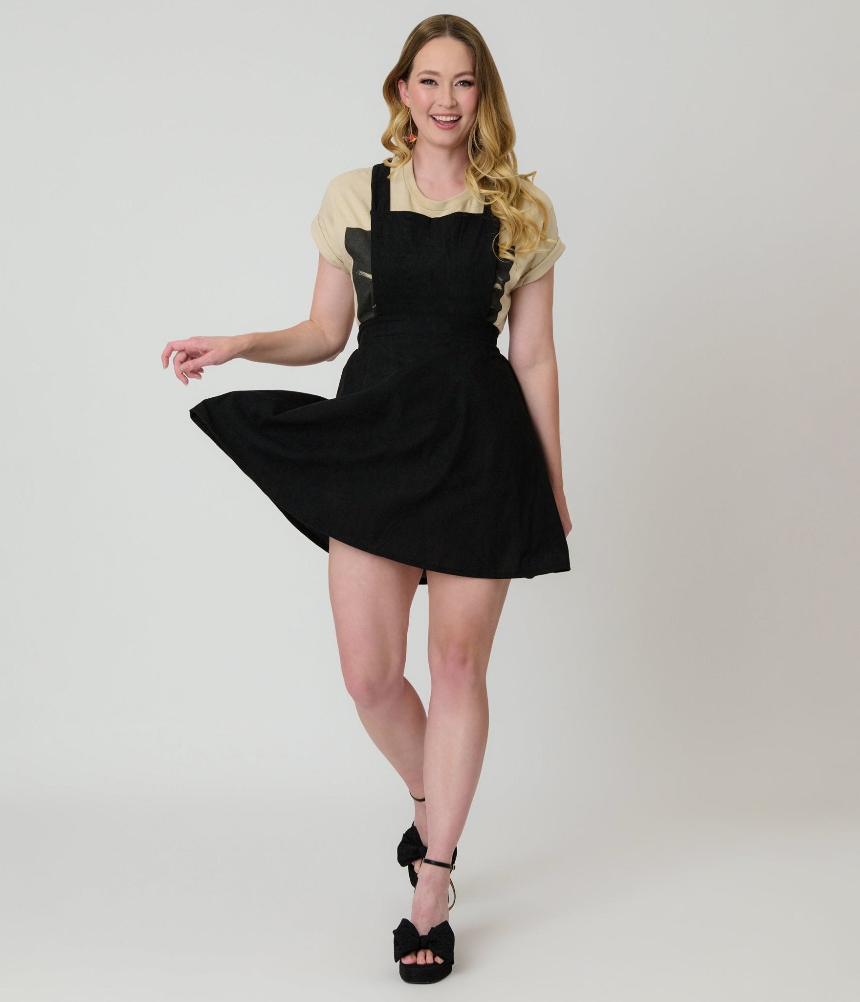 Black Corduroy Pinafore Flare Skirt