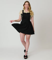 Black Corduroy Pinafore Flare Skirt