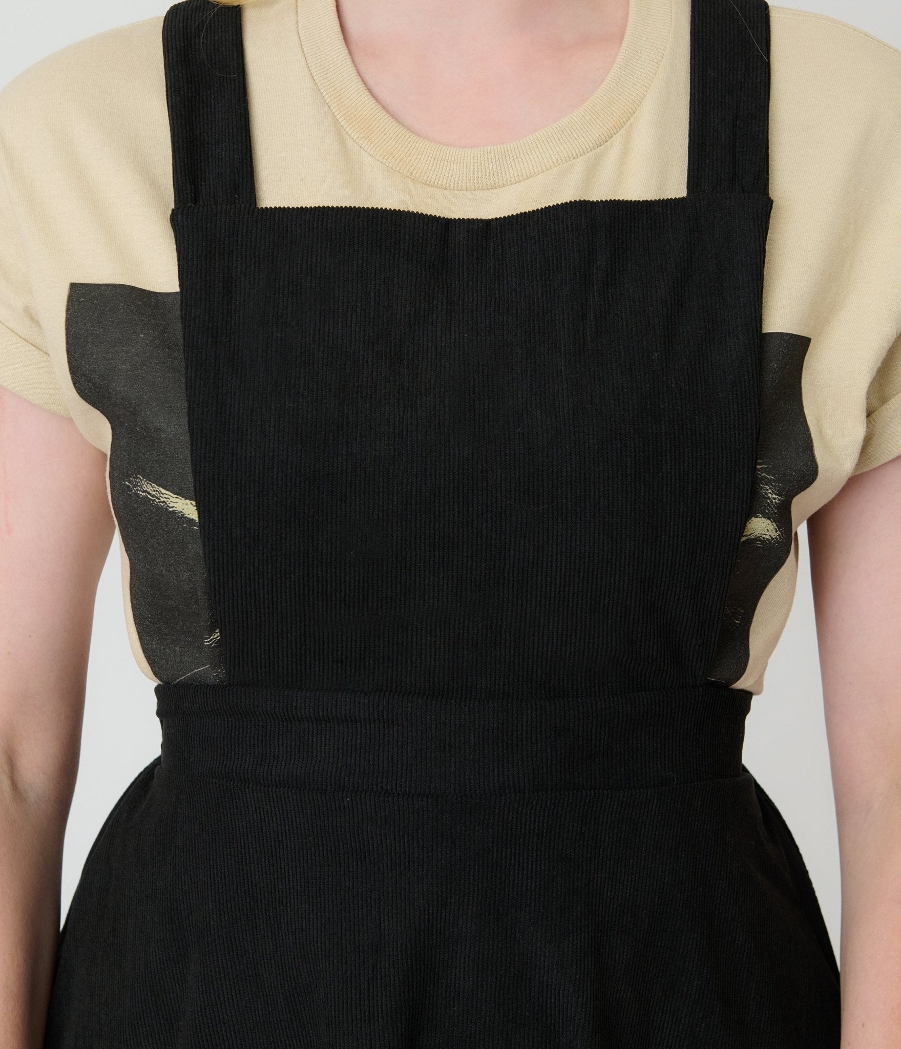 Black Corduroy Pinafore Flare Skirt