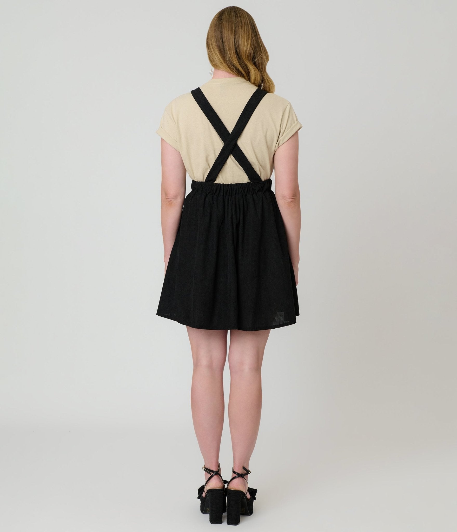 Black Corduroy Pinafore Flare Skirt