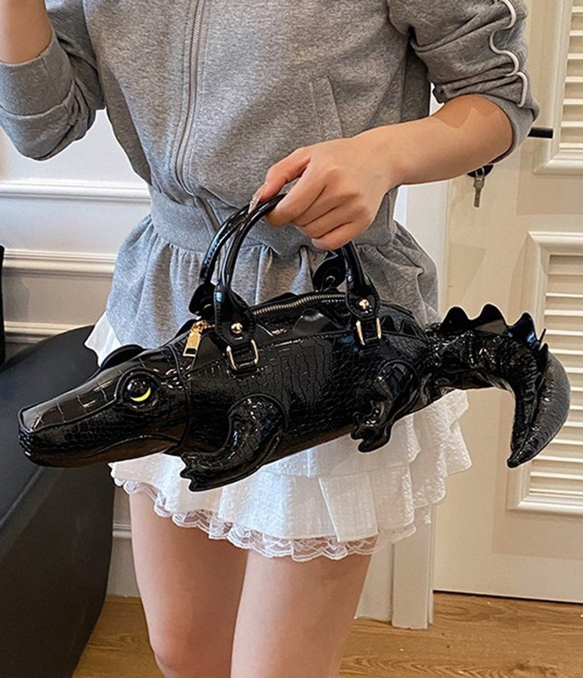 Black Crocodile Shaped Novelty Bag