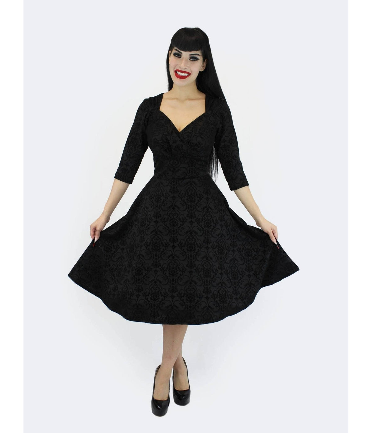Black Damask Swing Dress