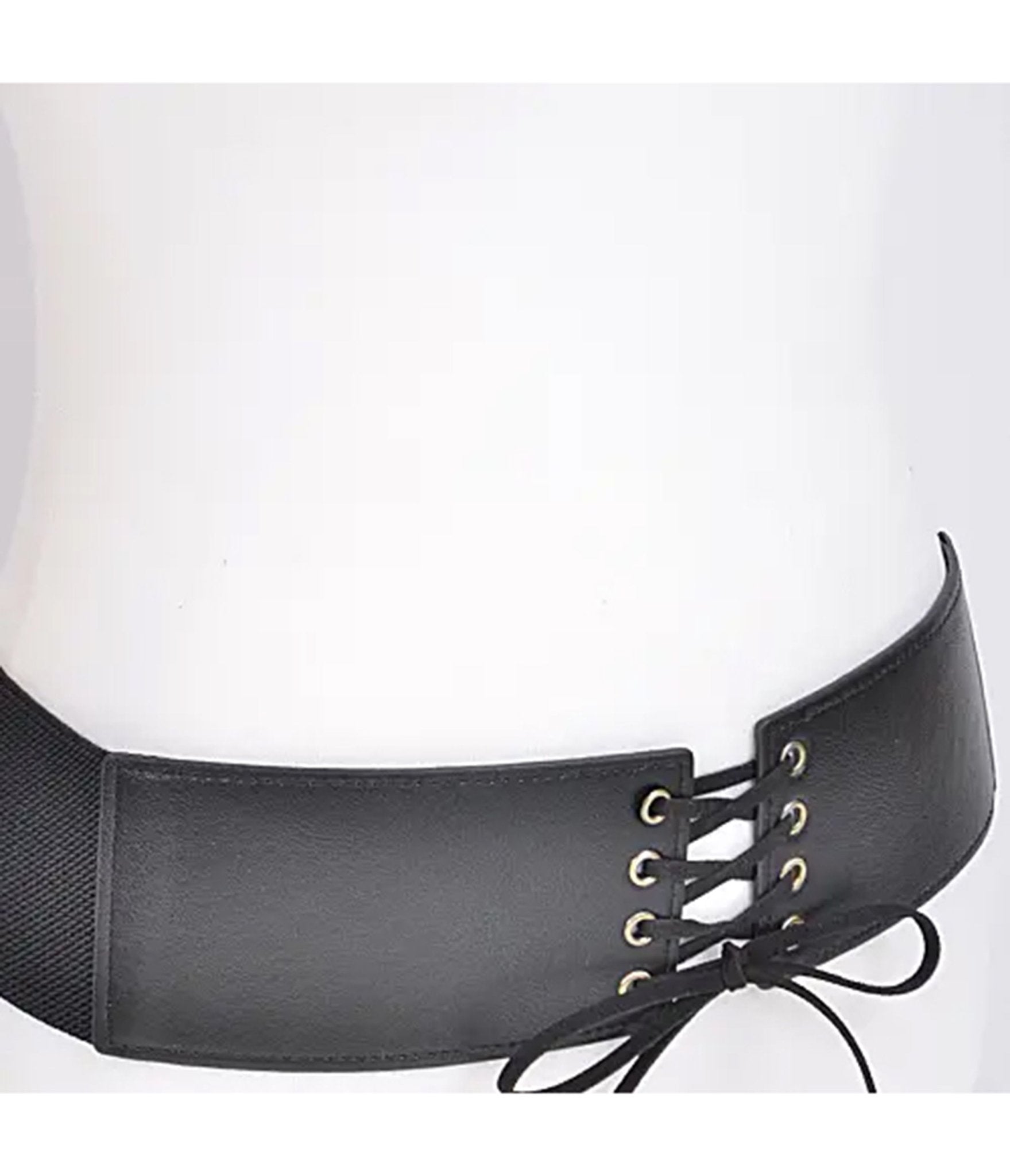 Black Faux Leather Lace Up Corset Belt