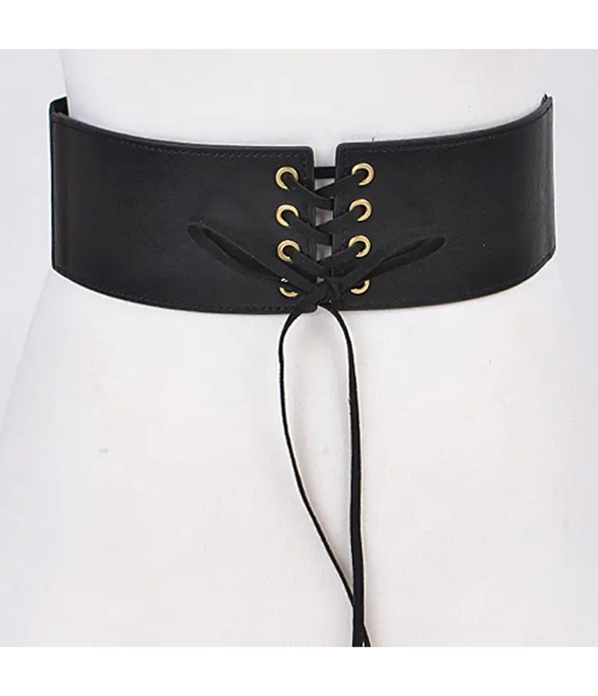 Black Faux Leather Lace Up Corset Belt