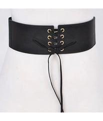 Black Faux Leather Lace Up Corset Belt