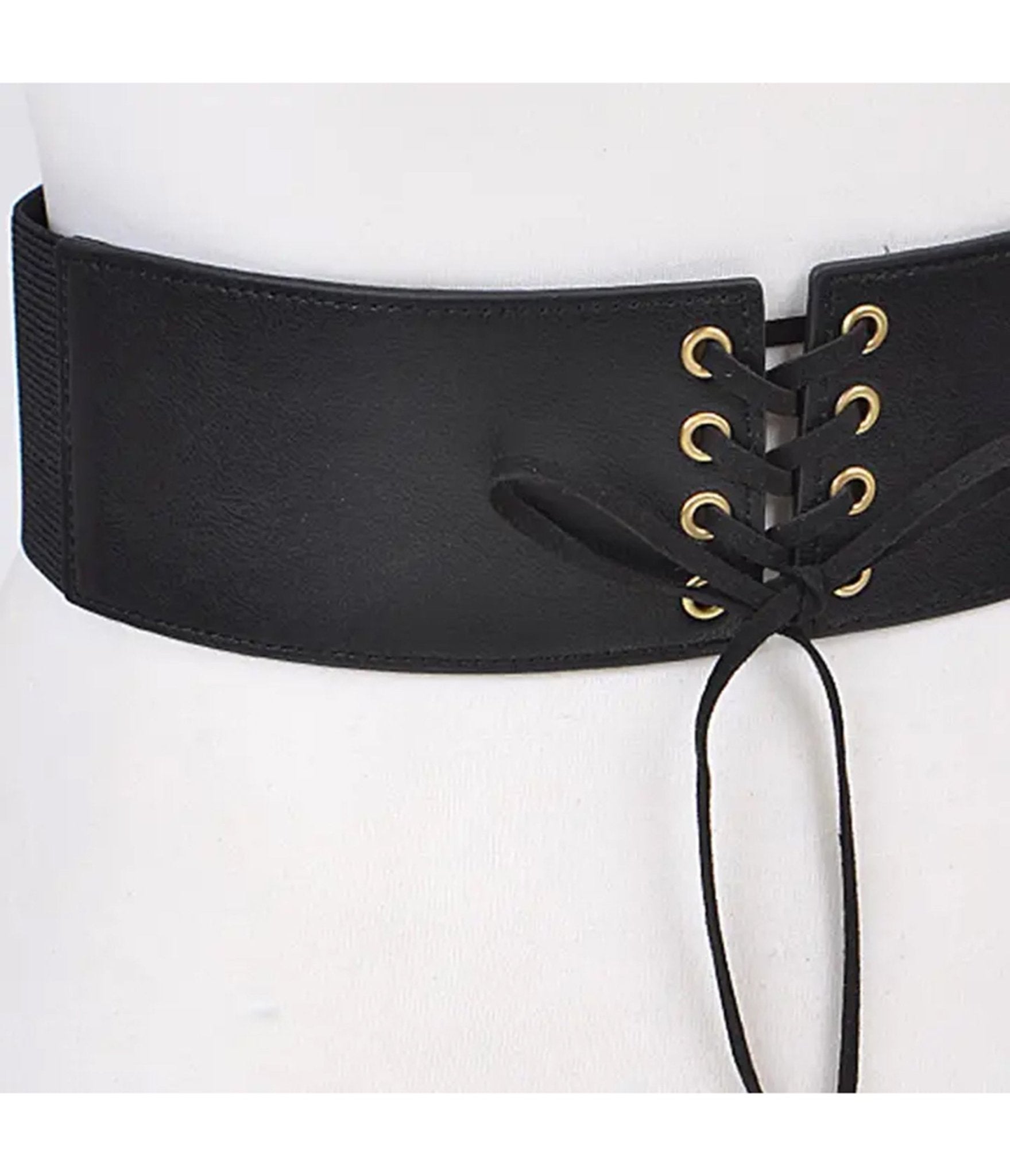 Black Faux Leather Lace Up Corset Belt