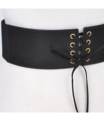 Black Faux Leather Lace Up Corset Belt