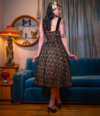Black & Gold Floral Lace Swing Dress