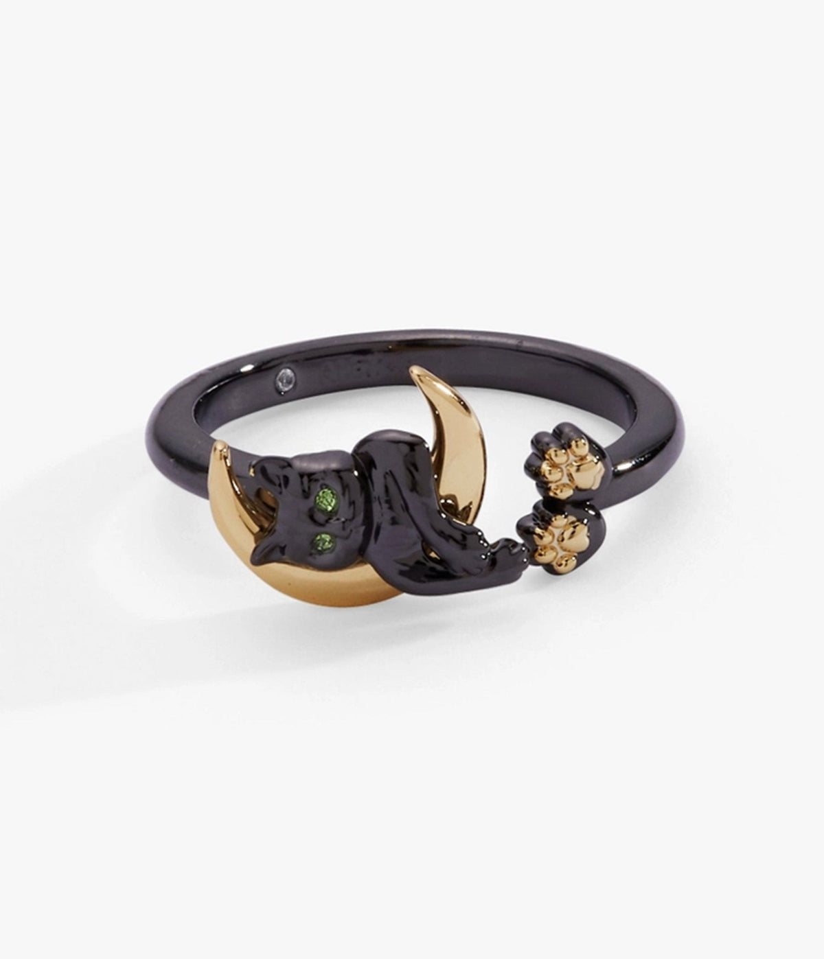 Black & Gold Tone Cat & Crescent Moon Statement Ring