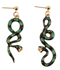 Black & Green Rhinestone Snake Earrings