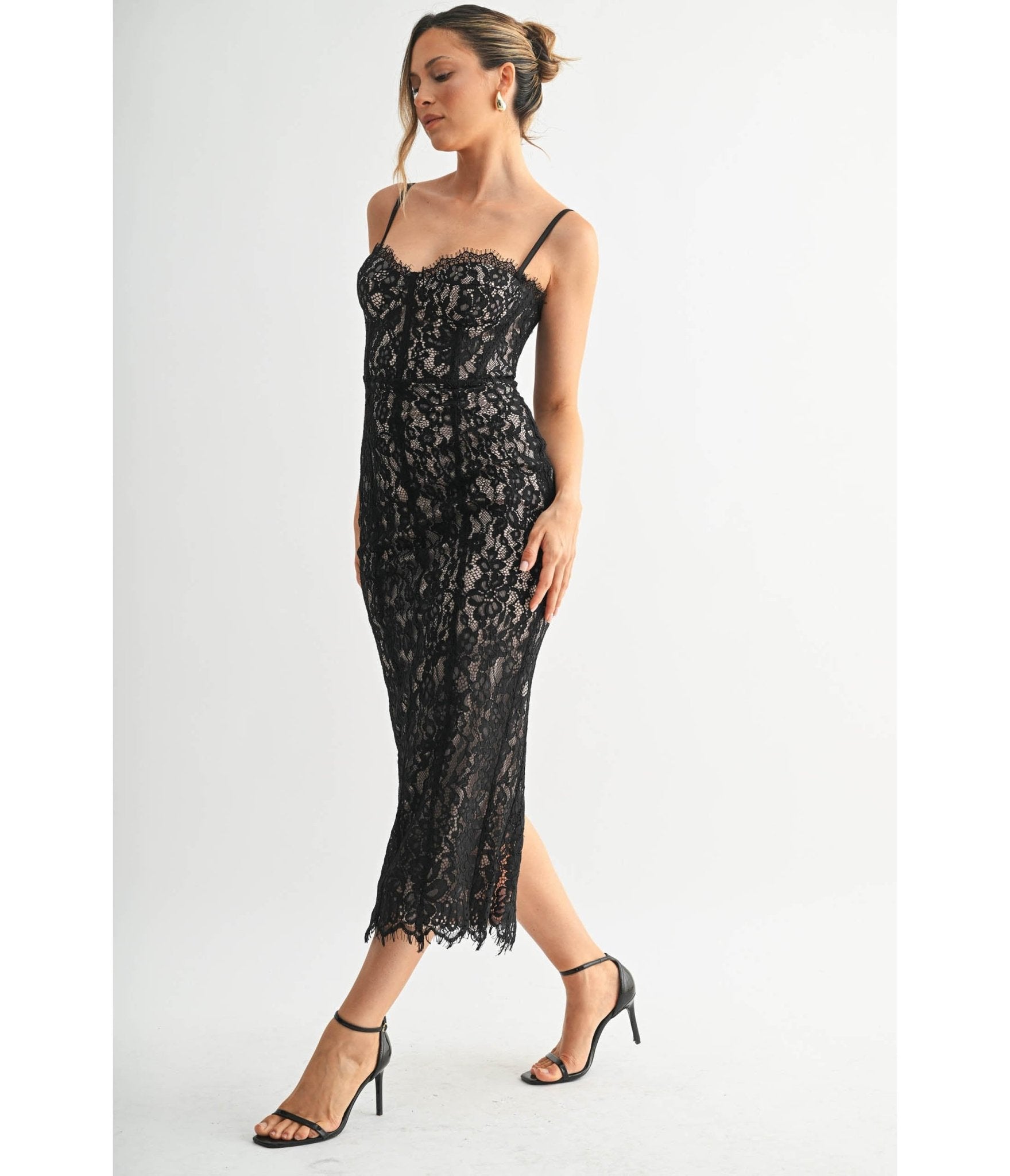 Black Lace Corset Pencil Dress