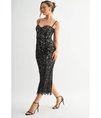 Black Lace Corset Pencil Dress