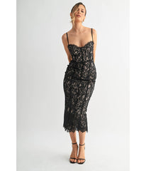 Black Lace Corset Pencil Dress