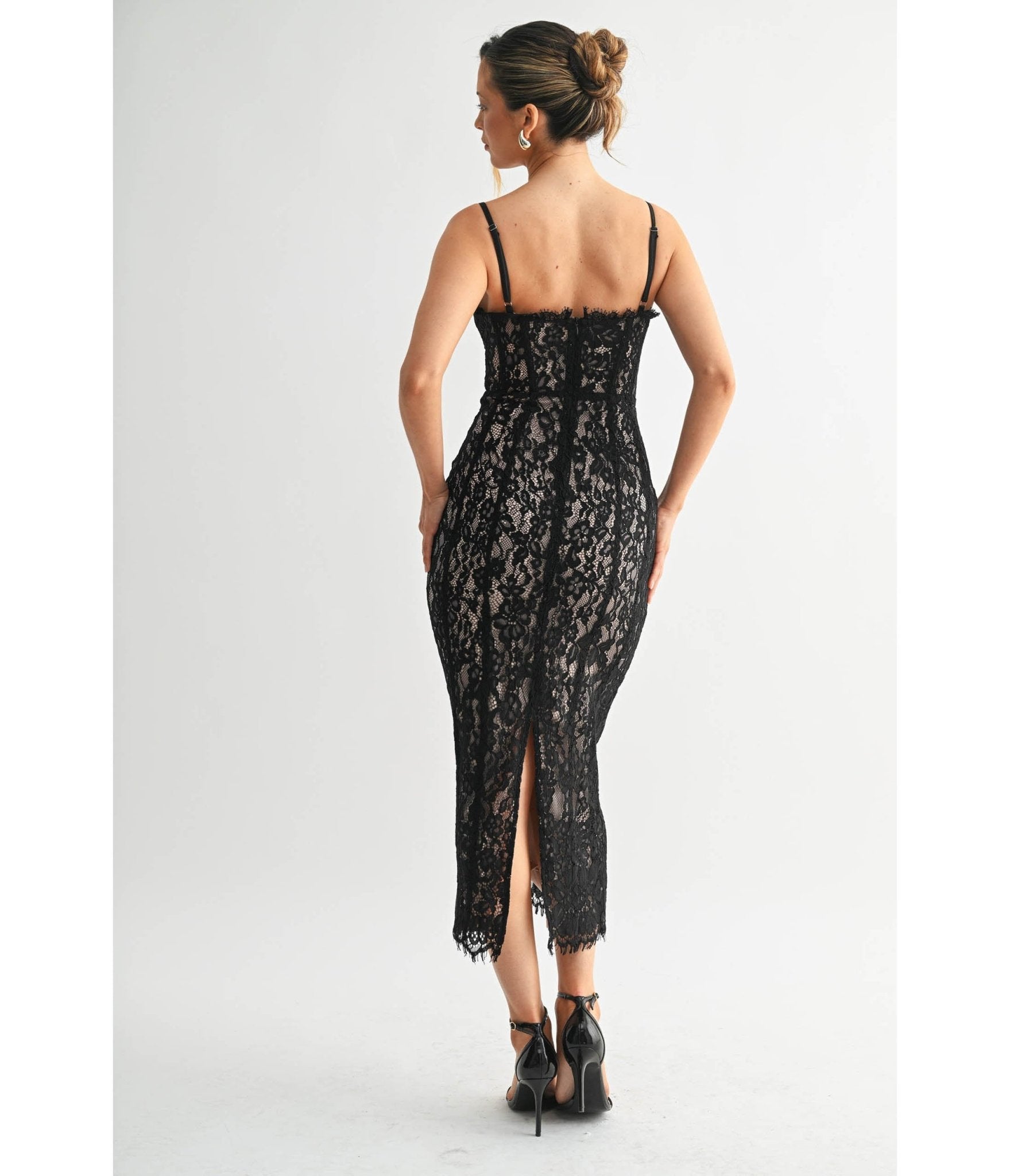 Black Lace Corset Pencil Dress
