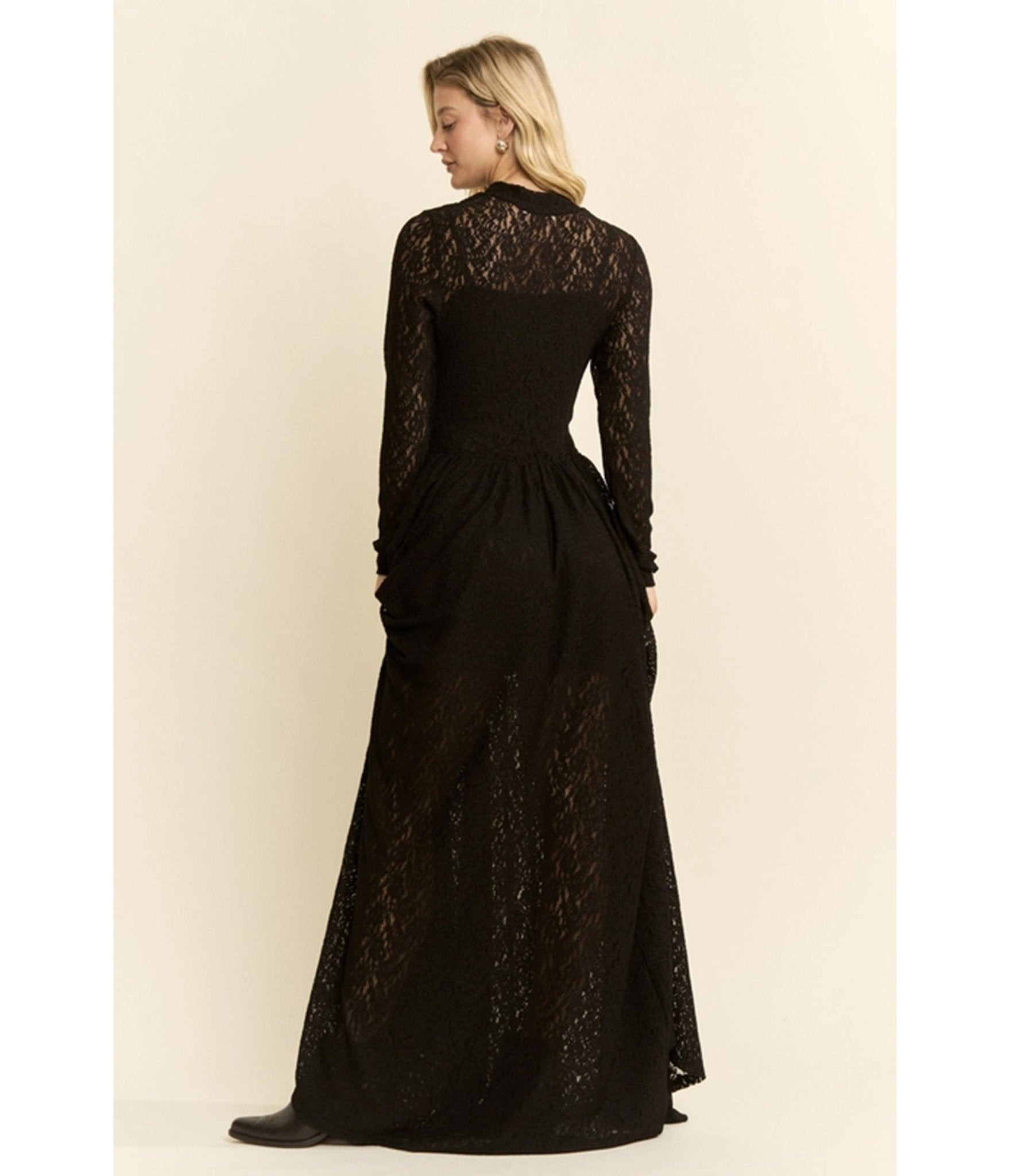 Black Lace Long Sleeve Maxi Dress