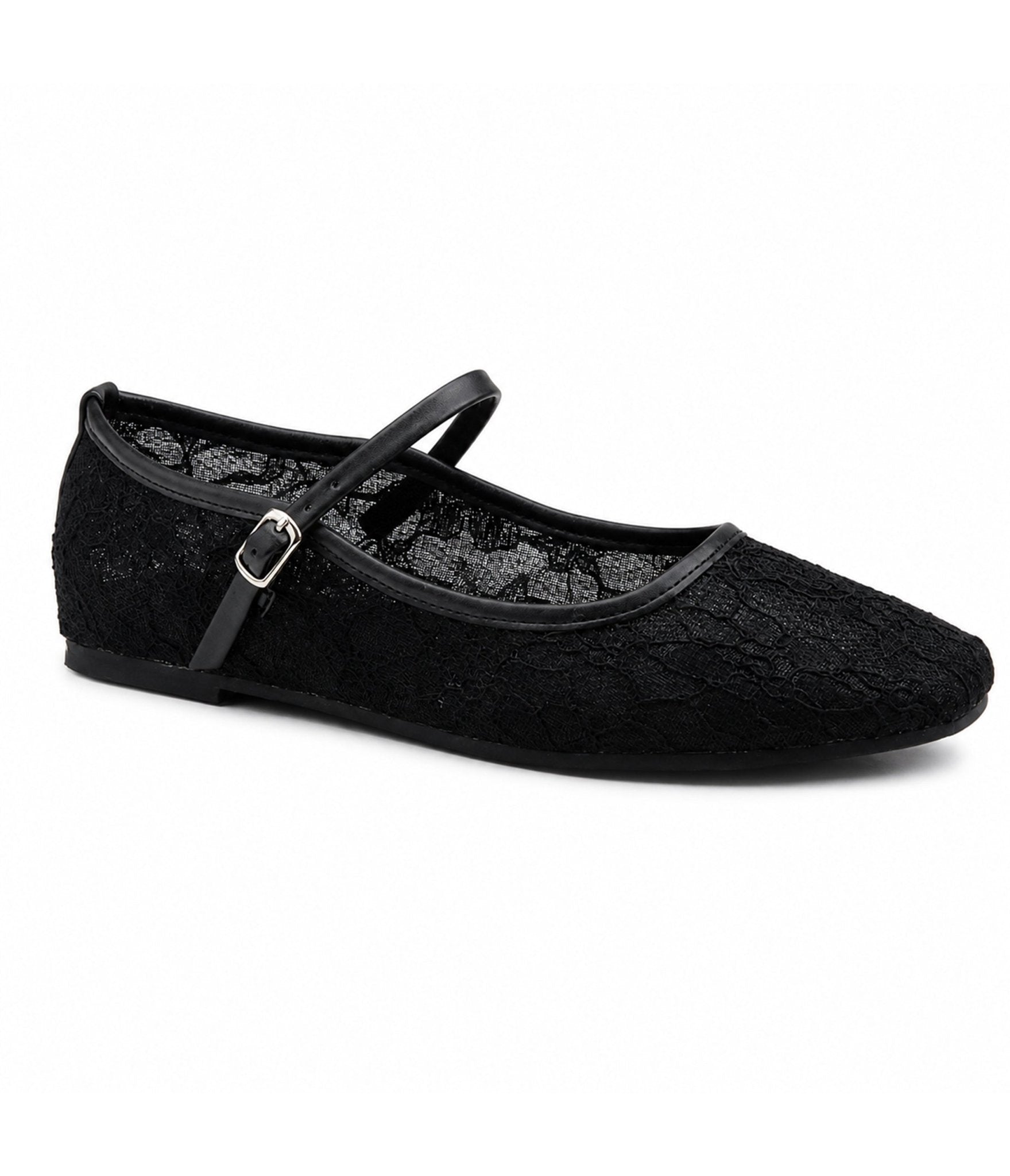 Black Lace Mary Jane Ballet Flats