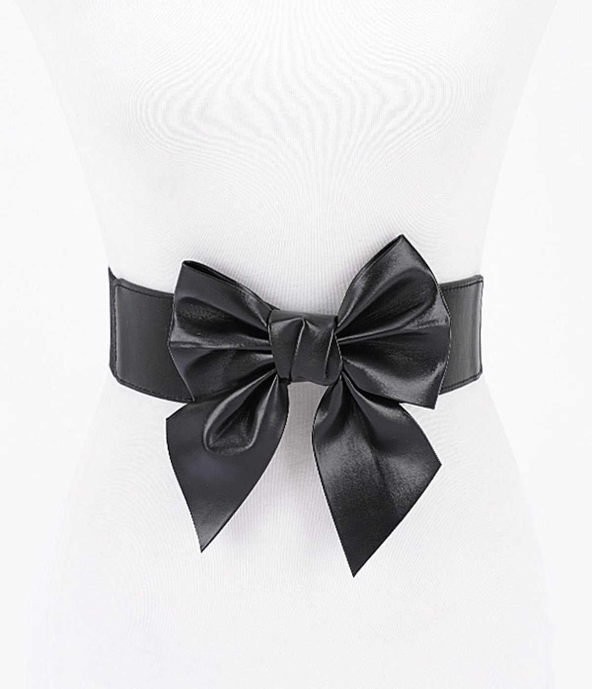 Black Leatherette Bow Cinch Belt