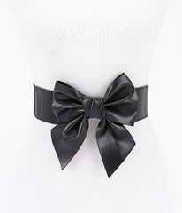 Black Leatherette Bow Cinch Belt