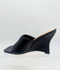 Black Leatherette Mule Wedges