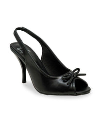Black Leatherette Peep Toe Slingback Heels