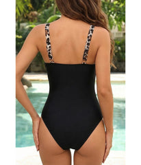 Black Leopard Print Ruched One-Piece Swimsuit