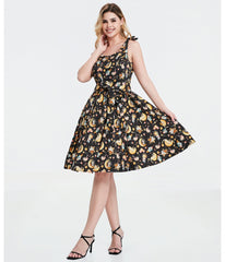 Black Meowgical Galaxy Swing Dress