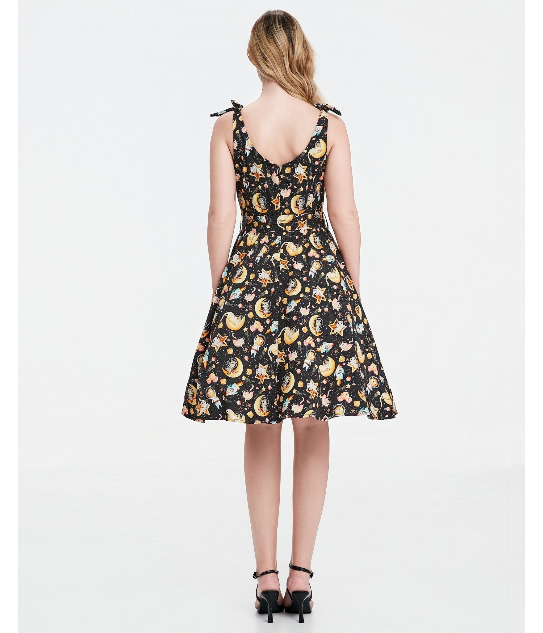 Black Meowgical Galaxy Swing Dress