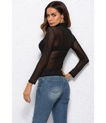 Black Mesh Mock Neck Top