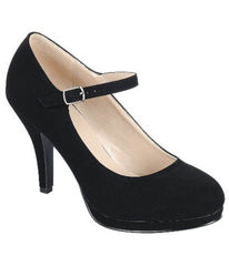 Black Nubuck Round Toe Mary Jane Heels