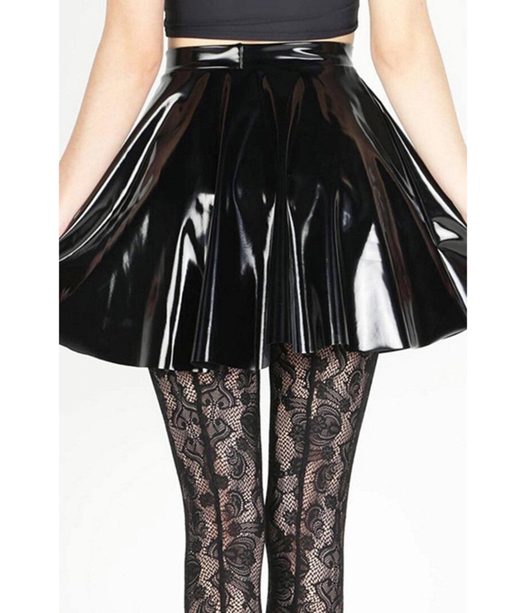 Black Patent Faux Leather Swing Skirt
