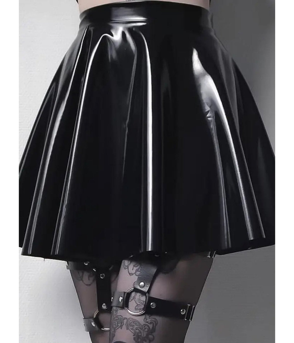 Black Patent Faux Leather Swing Skirt